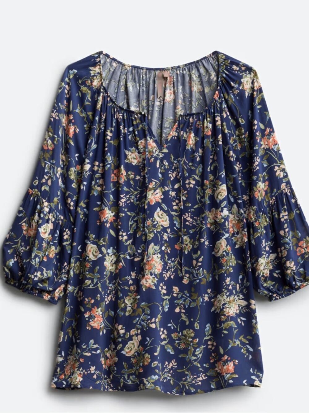 BRINA & EM Miles Tie Detail Peasant Top Blue Floral 2X